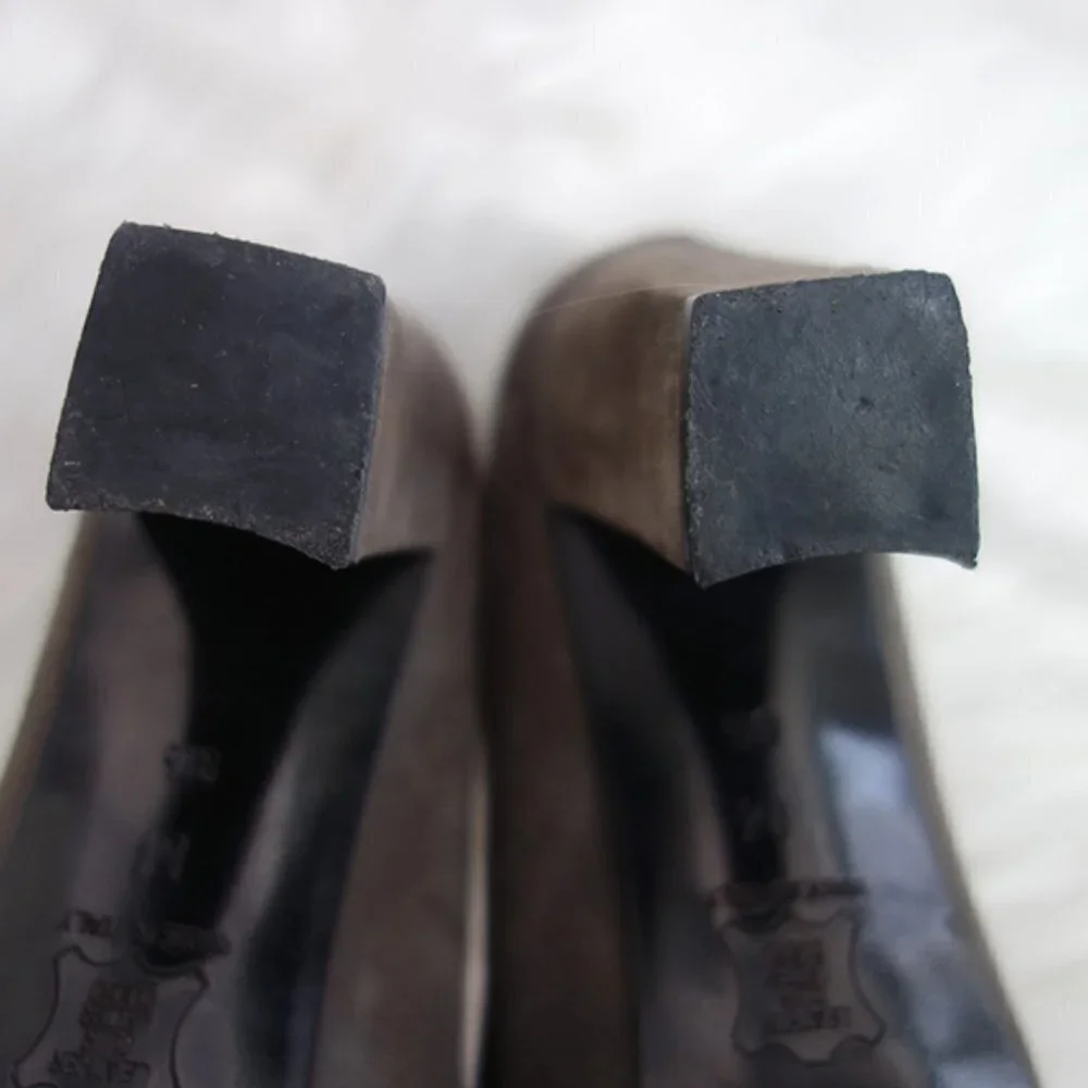 Authentic FENDI Vintage SCARPE Pumps Brown SUEDE Leather Stacked HEELS w/ LOGO! - Picture 10 of 11